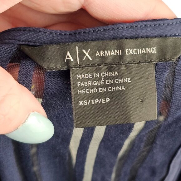 Armani Exchange Navy Blue Striped Tee Shirt W/ Open Back Sz XS - Picture 4 of 8